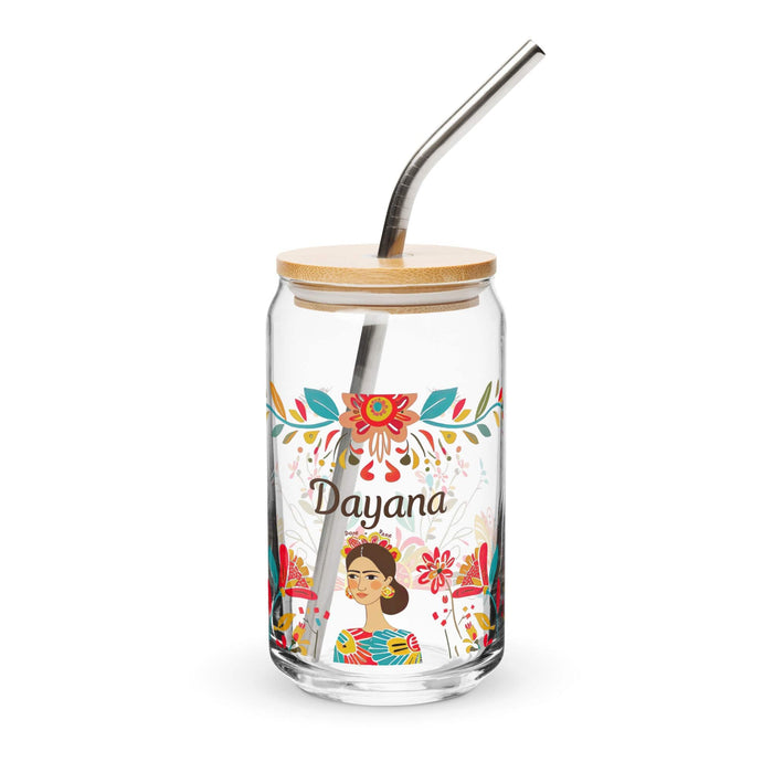 Dayana Exclusive Name Art Piece Can-Shaped Glass Home Office Work Mexican Spanish Pride Gift Cup One-Of-A-Kind Calligraphy Glass | D9 Mexicada 16 oz With Lid & Straw