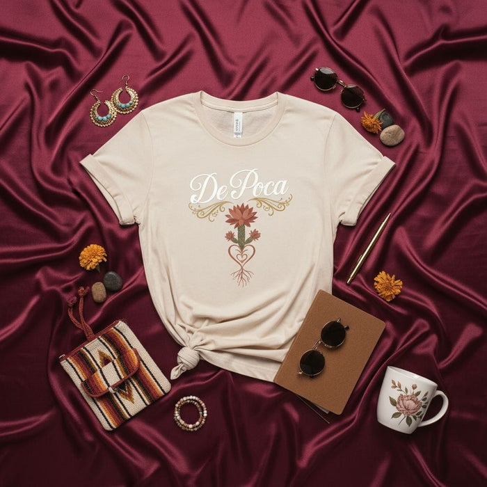 De Poca T-Shirt, Rooted Uterus Floral Design, Feminine Empowerment Tee, Unisex Softstyle Beige Shirt with Graphic Print Mexicada