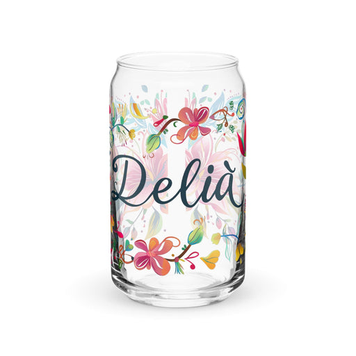 Delia Exclusive Name Art Piece Can-Shaped Glass Home Office Work Mexican Spanish Pride Gift Cup One-Of-A-Kind Calligraphy Glass | D1 Mexicada 16 oz