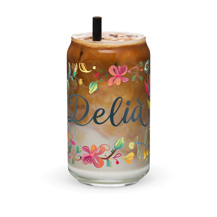 Delia Exclusive Name Art Piece Can-Shaped Glass Home Office Work Mexican Spanish Pride Gift Cup One-Of-A-Kind Calligraphy Glass | D1 Mexicada