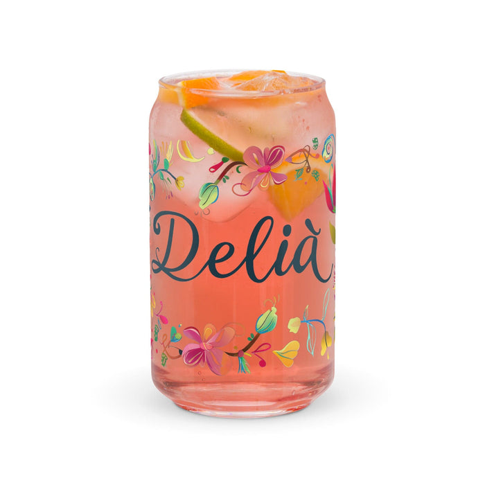 Delia Exclusive Name Art Piece Can-Shaped Glass Home Office Work Mexican Spanish Pride Gift Cup One-Of-A-Kind Calligraphy Glass | D1 Mexicada