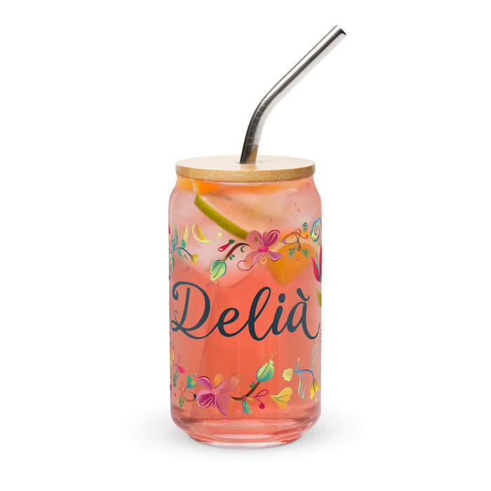 Delia Exclusive Name Art Piece Can-Shaped Glass Home Office Work Mexican Spanish Pride Gift Cup One-Of-A-Kind Calligraphy Glass | D1 Mexicada