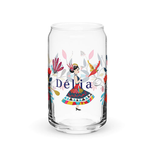 Delia Exclusive Name Art Piece Can-Shaped Glass Home Office Work Mexican Spanish Pride Gift Cup One-Of-A-Kind Calligraphy Glass | D11 Mexicada 16 oz (No Lid No Straw)