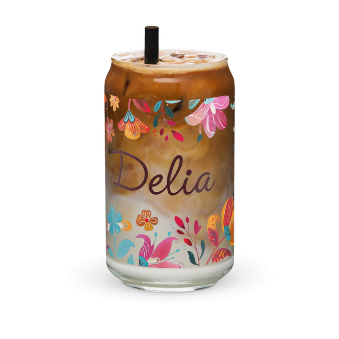 Delia Exclusive Name Art Piece Can-Shaped Glass Home Office Work Mexican Spanish Pride Gift Cup One-Of-A-Kind Calligraphy Glass | D12 Mexicada