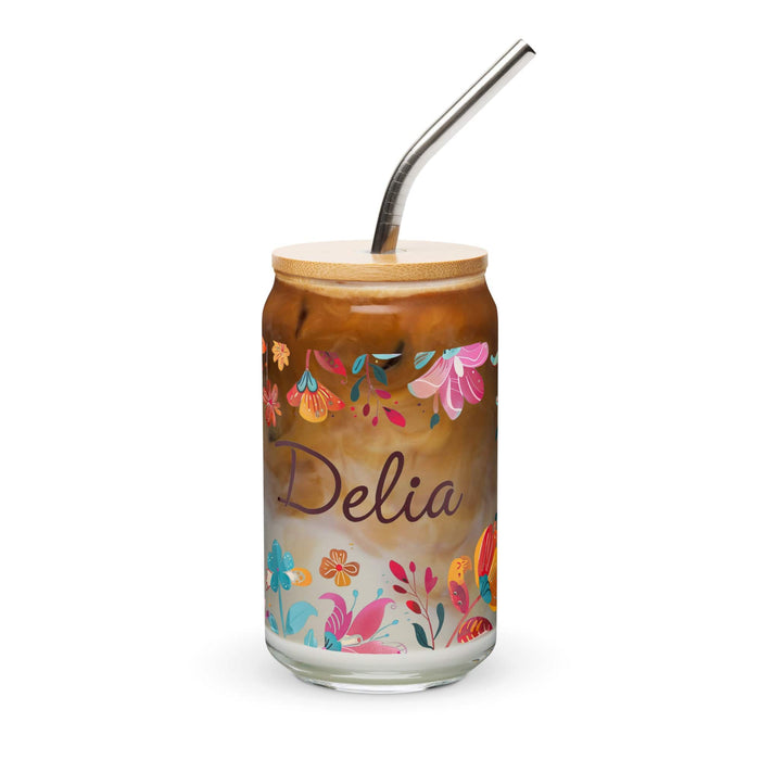 Delia Exclusive Name Art Piece Can-Shaped Glass Home Office Work Mexican Spanish Pride Gift Cup One-Of-A-Kind Calligraphy Glass | D12 Mexicada