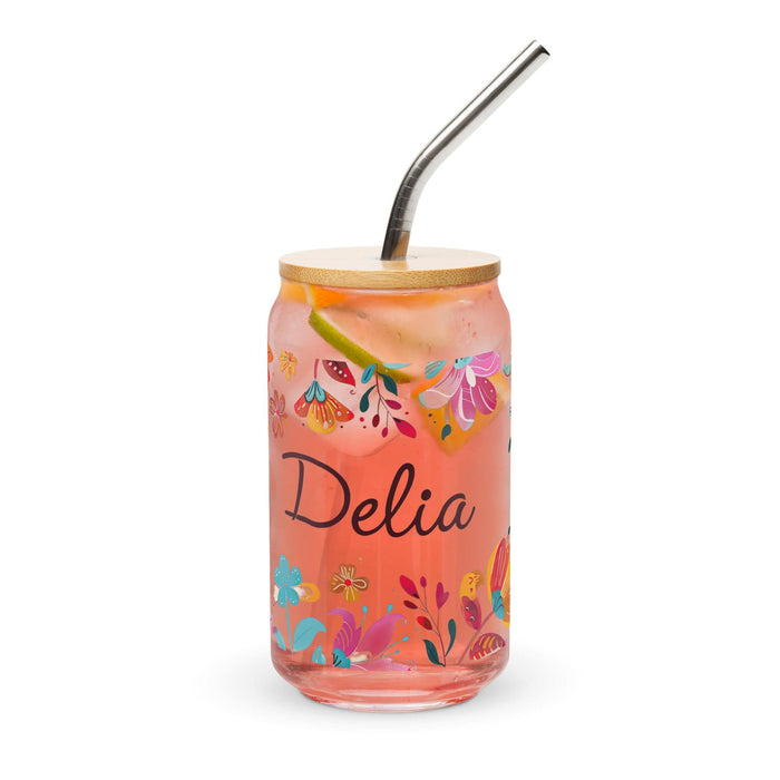 Delia Exclusive Name Art Piece Can-Shaped Glass Home Office Work Mexican Spanish Pride Gift Cup One-Of-A-Kind Calligraphy Glass | D12 Mexicada