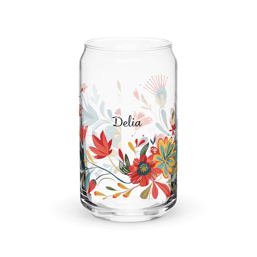 Delia Exclusive Name Art Piece Can-Shaped Glass Home Office Work Mexican Spanish Pride Gift Cup One-Of-A-Kind Calligraphy Glass | D13 Mexicada 16 oz