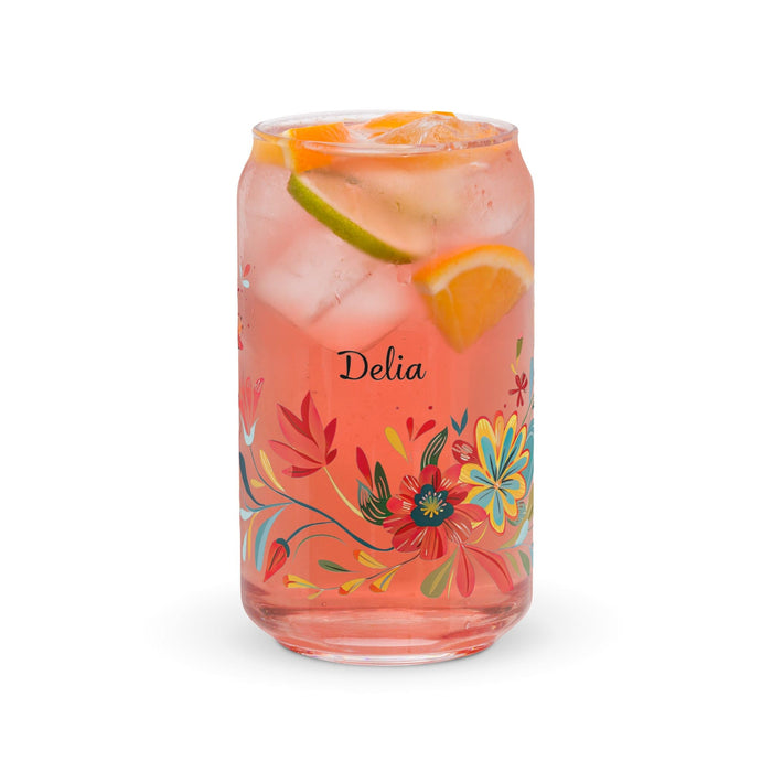 Delia Exclusive Name Art Piece Can-Shaped Glass Home Office Work Mexican Spanish Pride Gift Cup One-Of-A-Kind Calligraphy Glass | D13 Mexicada