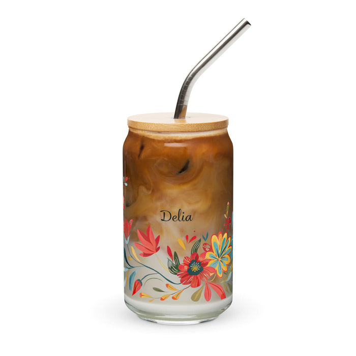 Delia Exclusive Name Art Piece Can-Shaped Glass Home Office Work Mexican Spanish Pride Gift Cup One-Of-A-Kind Calligraphy Glass | D13 Mexicada