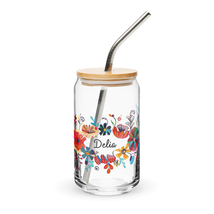 Delia Exclusive Name Art Piece Can-Shaped Glass Home Office Work Mexican Spanish Pride Gift Cup One-Of-A-Kind Calligraphy Glass | D15 Mexicada 16 oz With Lid & Straw