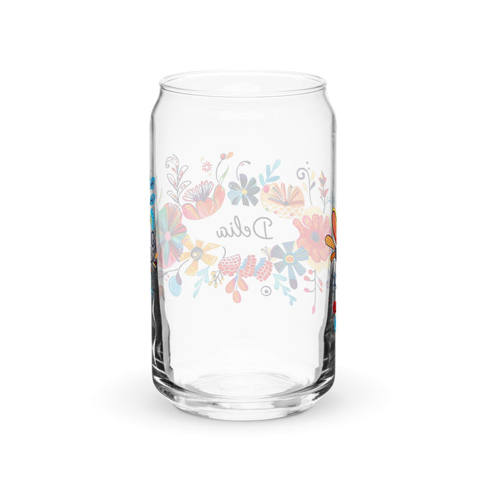 Delia Exclusive Name Art Piece Can-Shaped Glass Home Office Work Mexican Spanish Pride Gift Cup One-Of-A-Kind Calligraphy Glass | D15 Mexicada