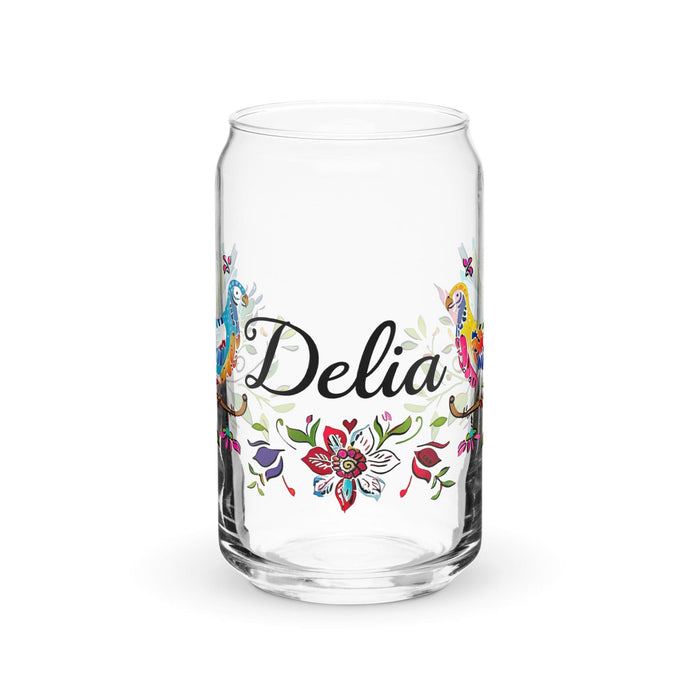 Delia Exclusive Name Art Piece Can-Shaped Glass Home Office Work Mexican Spanish Pride Gift Cup One-Of-A-Kind Calligraphy Glass | D16 Mexicada 16 oz