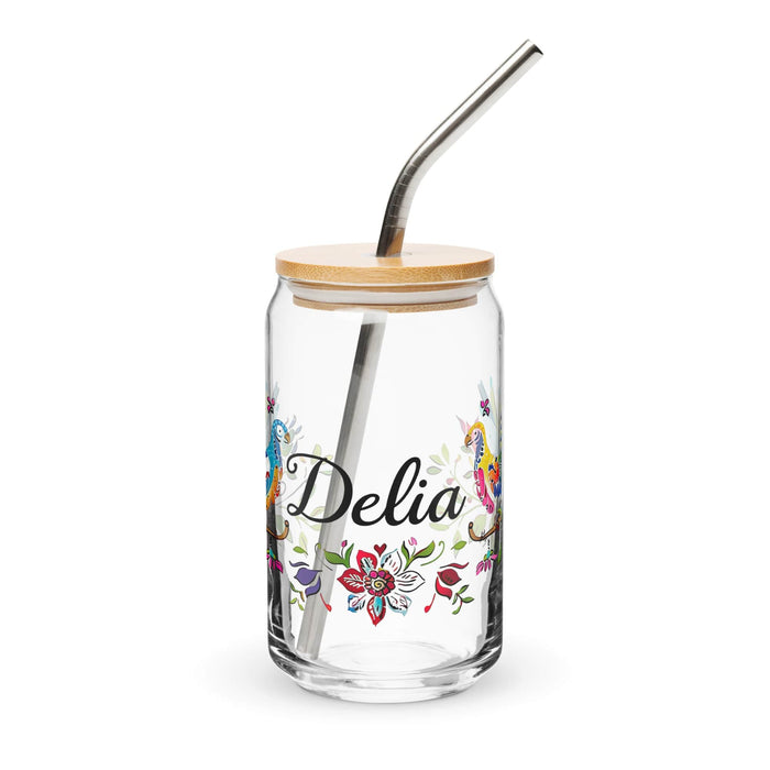 Delia Exclusive Name Art Piece Can-Shaped Glass Home Office Work Mexican Spanish Pride Gift Cup One-Of-A-Kind Calligraphy Glass | D16 Mexicada 16 oz With Lid & Straw