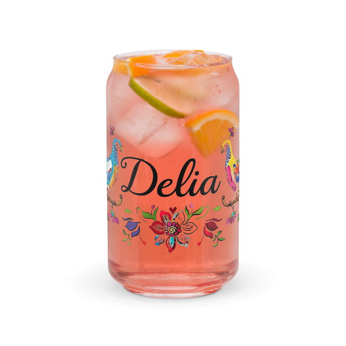 Delia Exclusive Name Art Piece Can-Shaped Glass Home Office Work Mexican Spanish Pride Gift Cup One-Of-A-Kind Calligraphy Glass | D16 Mexicada