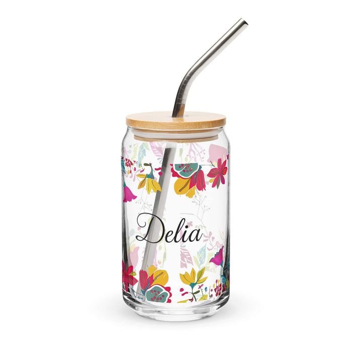 Delia Exclusive Name Art Piece Can-Shaped Glass Home Office Work Mexican Spanish Pride Gift Cup One-Of-A-Kind Calligraphy Glass | D17 Mexicada 16 oz With Lid & Straw