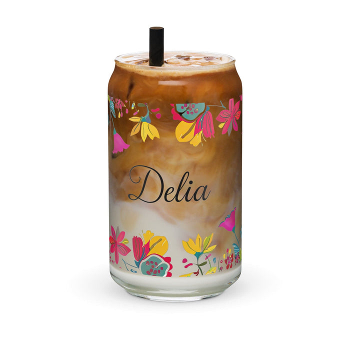 Delia Exclusive Name Art Piece Can-Shaped Glass Home Office Work Mexican Spanish Pride Gift Cup One-Of-A-Kind Calligraphy Glass | D17 Mexicada