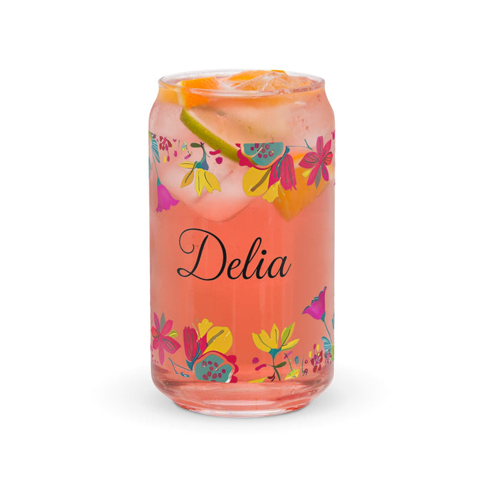 Delia Exclusive Name Art Piece Can-Shaped Glass Home Office Work Mexican Spanish Pride Gift Cup One-Of-A-Kind Calligraphy Glass | D17 Mexicada