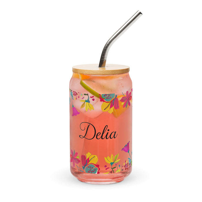 Delia Exclusive Name Art Piece Can-Shaped Glass Home Office Work Mexican Spanish Pride Gift Cup One-Of-A-Kind Calligraphy Glass | D17 Mexicada