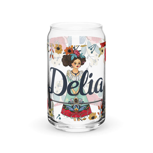 Delia Exclusive Name Art Piece Can-Shaped Glass Home Office Work Mexican Spanish Pride Gift Cup One-Of-A-Kind Calligraphy Glass | D18 Mexicada 16 oz