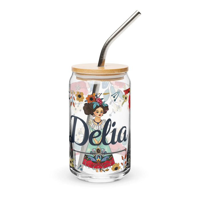 Delia Exclusive Name Art Piece Can-Shaped Glass Home Office Work Mexican Spanish Pride Gift Cup One-Of-A-Kind Calligraphy Glass | D18 Mexicada 16 oz With Lid & Straw