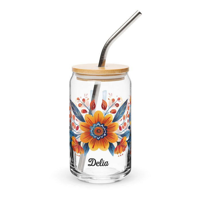 Delia Exclusive Name Art Piece Can-Shaped Glass Home Office Work Mexican Spanish Pride Gift Cup One-Of-A-Kind Calligraphy Glass | D19 Mexicada 16 oz With Lid & Straw