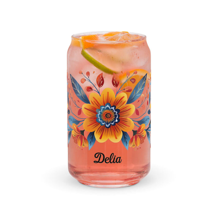 Delia Exclusive Name Art Piece Can-Shaped Glass Home Office Work Mexican Spanish Pride Gift Cup One-Of-A-Kind Calligraphy Glass | D19 Mexicada