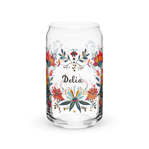 Delia Exclusive Name Art Piece Can-Shaped Glass Home Office Work Mexican Spanish Pride Gift Cup One-Of-A-Kind Calligraphy Glass | D2 Mexicada 16 oz