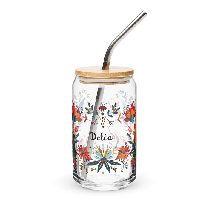 Delia Exclusive Name Art Piece Can-Shaped Glass Home Office Work Mexican Spanish Pride Gift Cup One-Of-A-Kind Calligraphy Glass | D2 Mexicada 16 oz With Lid & Straw