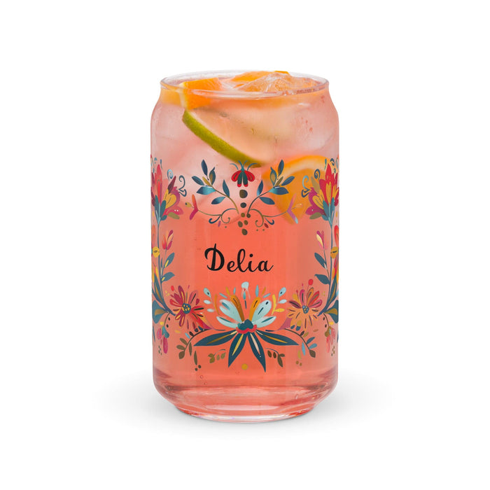 Delia Exclusive Name Art Piece Can-Shaped Glass Home Office Work Mexican Spanish Pride Gift Cup One-Of-A-Kind Calligraphy Glass | D2 Mexicada