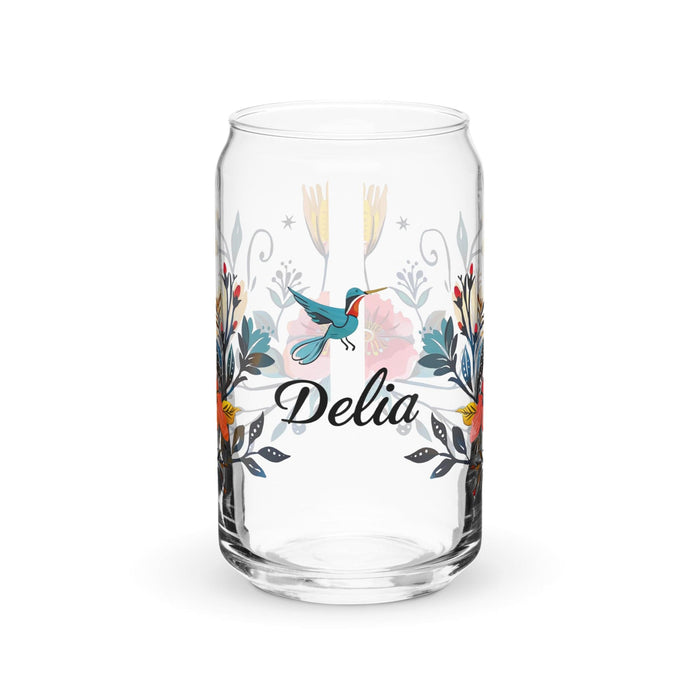 Delia Exclusive Name Art Piece Can-Shaped Glass Home Office Work Mexican Spanish Pride Gift Cup One-Of-A-Kind Calligraphy Glass | D20 Mexicada 16 oz (No Lid No Straw)