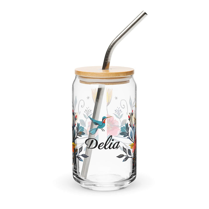 Delia Exclusive Name Art Piece Can-Shaped Glass Home Office Work Mexican Spanish Pride Gift Cup One-Of-A-Kind Calligraphy Glass | D20 Mexicada 16 oz With Lid & Straw