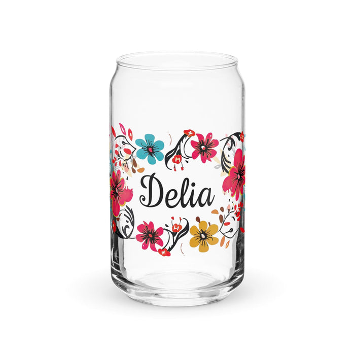 Delia Exclusive Name Art Piece Can-Shaped Glass Home Office Work Mexican Spanish Pride Gift Cup One-Of-A-Kind Calligraphy Glass | D21 Mexicada 16 oz