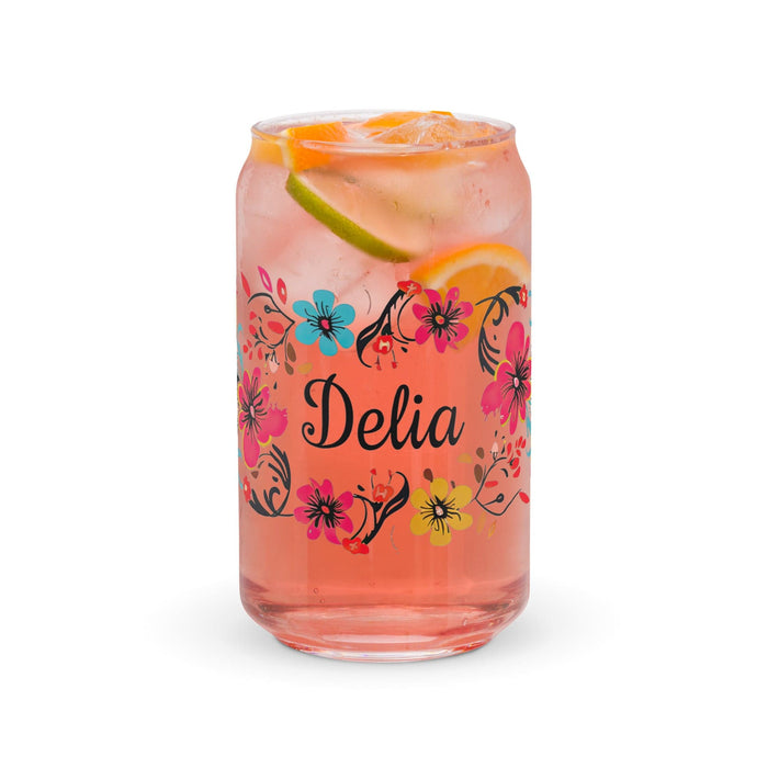 Delia Exclusive Name Art Piece Can-Shaped Glass Home Office Work Mexican Spanish Pride Gift Cup One-Of-A-Kind Calligraphy Glass | D21 Mexicada