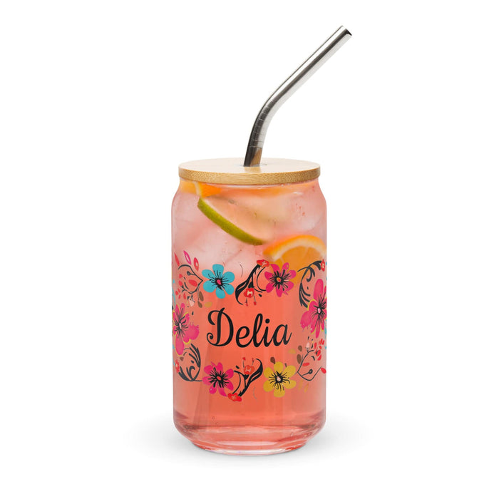 Delia Exclusive Name Art Piece Can-Shaped Glass Home Office Work Mexican Spanish Pride Gift Cup One-Of-A-Kind Calligraphy Glass | D21 Mexicada