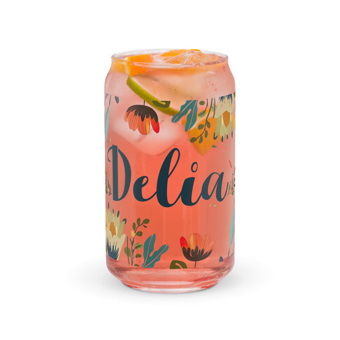 Delia Exclusive Name Art Piece Can-Shaped Glass Home Office Work Mexican Spanish Pride Gift Cup One-Of-A-Kind Calligraphy Glass | D22 Mexicada