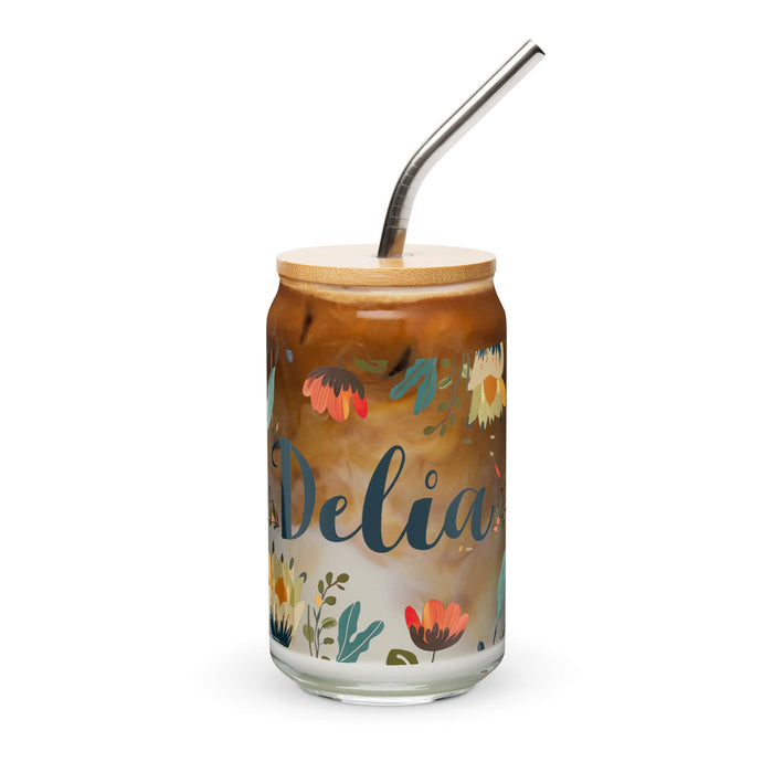 Delia Exclusive Name Art Piece Can-Shaped Glass Home Office Work Mexican Spanish Pride Gift Cup One-Of-A-Kind Calligraphy Glass | D22 Mexicada