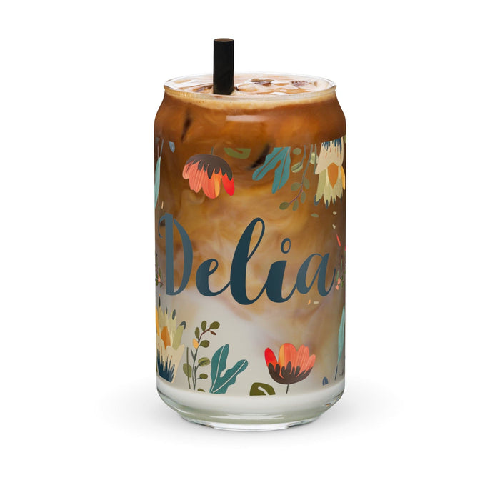 Delia Exclusive Name Art Piece Can-Shaped Glass Home Office Work Mexican Spanish Pride Gift Cup One-Of-A-Kind Calligraphy Glass | D22 Mexicada