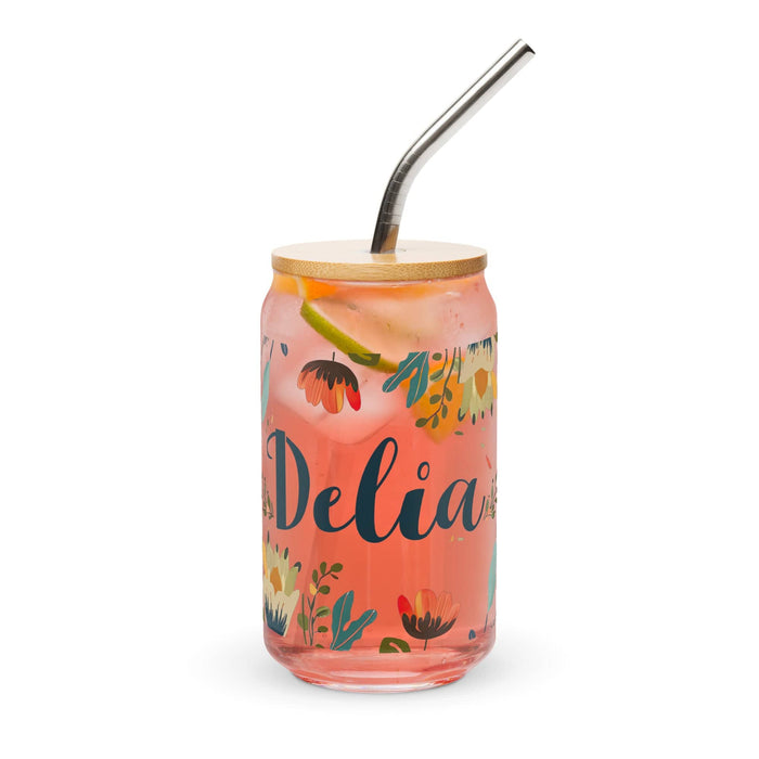 Delia Exclusive Name Art Piece Can-Shaped Glass Home Office Work Mexican Spanish Pride Gift Cup One-Of-A-Kind Calligraphy Glass | D22 Mexicada