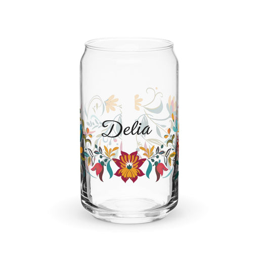 Delia Exclusive Name Art Piece Can-Shaped Glass Home Office Work Mexican Spanish Pride Gift Cup One-Of-A-Kind Calligraphy Glass | D23 Mexicada 16 oz