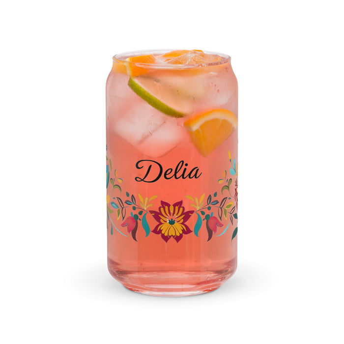 Delia Exclusive Name Art Piece Can-Shaped Glass Home Office Work Mexican Spanish Pride Gift Cup One-Of-A-Kind Calligraphy Glass | D23 Mexicada