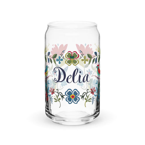 Delia Exclusive Name Art Piece Can-Shaped Glass Home Office Work Mexican Spanish Pride Gift Cup One-Of-A-Kind Calligraphy Glass | D24 Mexicada 16 oz (No Lid No Straw)