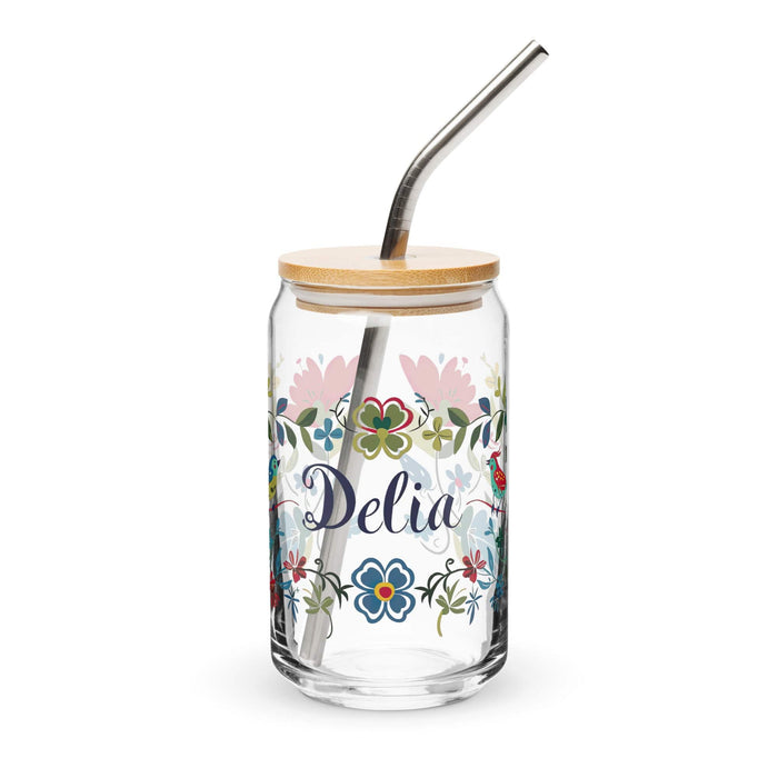 Delia Exclusive Name Art Piece Can-Shaped Glass Home Office Work Mexican Spanish Pride Gift Cup One-Of-A-Kind Calligraphy Glass | D24 Mexicada 16 oz With Lid & Straw