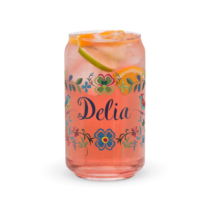 Delia Exclusive Name Art Piece Can-Shaped Glass Home Office Work Mexican Spanish Pride Gift Cup One-Of-A-Kind Calligraphy Glass | D24 Mexicada