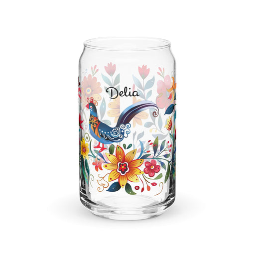 Delia Exclusive Name Art Piece Can-Shaped Glass Home Office Work Mexican Spanish Pride Gift Cup One-Of-A-Kind Calligraphy Glass | D25 Mexicada 16 oz