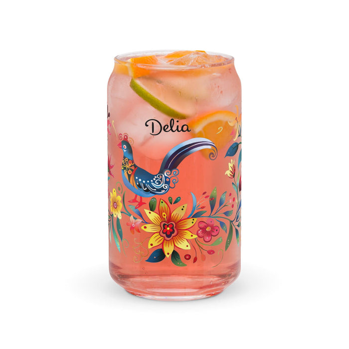 Delia Exclusive Name Art Piece Can-Shaped Glass Home Office Work Mexican Spanish Pride Gift Cup One-Of-A-Kind Calligraphy Glass | D25 Mexicada