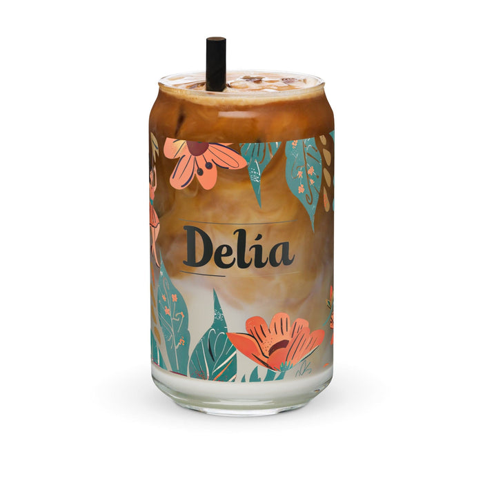 Delia Exclusive Name Art Piece Can-Shaped Glass Home Office Work Mexican Spanish Pride Gift Cup One-Of-A-Kind Calligraphy Glass | D26 Mexicada