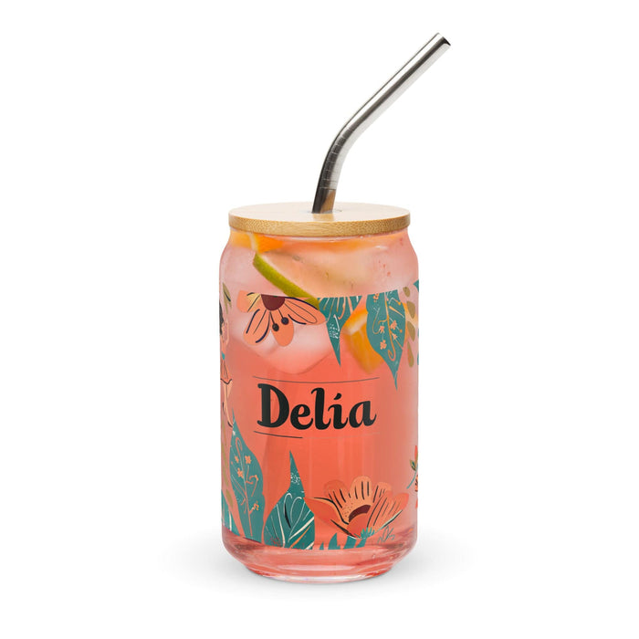 Delia Exclusive Name Art Piece Can-Shaped Glass Home Office Work Mexican Spanish Pride Gift Cup One-Of-A-Kind Calligraphy Glass | D26 Mexicada