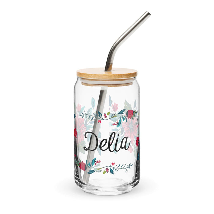 Delia Exclusive Name Art Piece Can-Shaped Glass Home Office Work Mexican Spanish Pride Gift Cup One-Of-A-Kind Calligraphy Glass | D27 Mexicada 16 oz With Lid & Straw