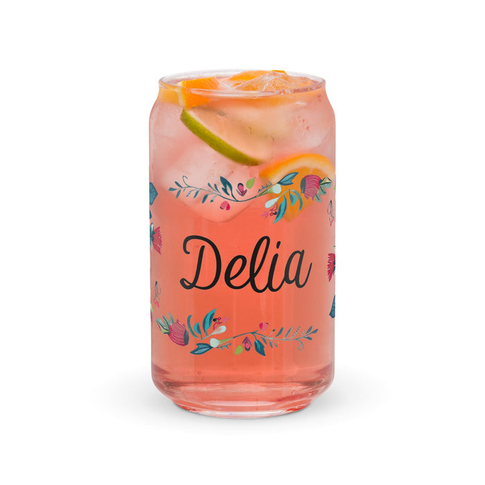 Delia Exclusive Name Art Piece Can-Shaped Glass Home Office Work Mexican Spanish Pride Gift Cup One-Of-A-Kind Calligraphy Glass | D27 Mexicada