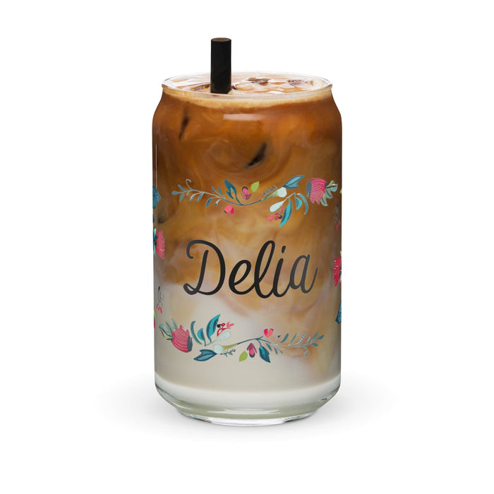 Delia Exclusive Name Art Piece Can-Shaped Glass Home Office Work Mexican Spanish Pride Gift Cup One-Of-A-Kind Calligraphy Glass | D27 Mexicada